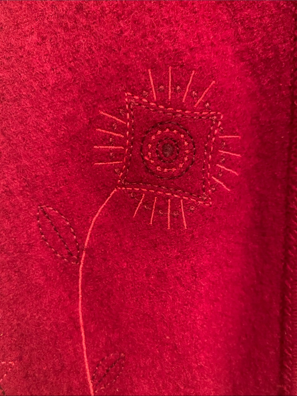 Vintage Wool Embroidered Variations Deep Red Full Zip Coat Jacket Women’s Large - Picture 3 of 7